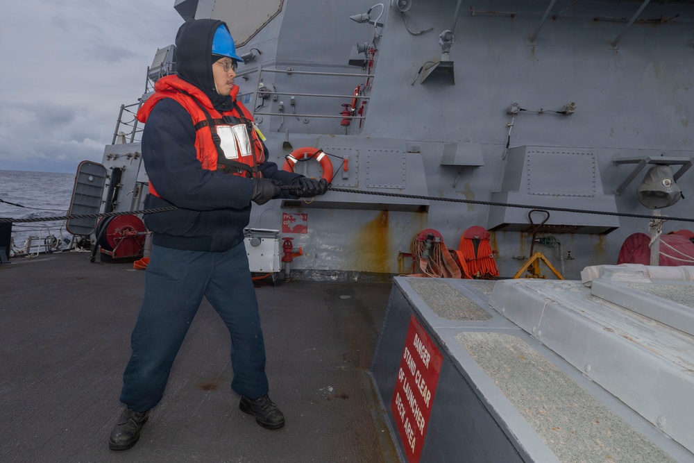 USS Bulkeley performs a replenishment at sea with RFA Tideforce (A139), Jan. 9, 2026