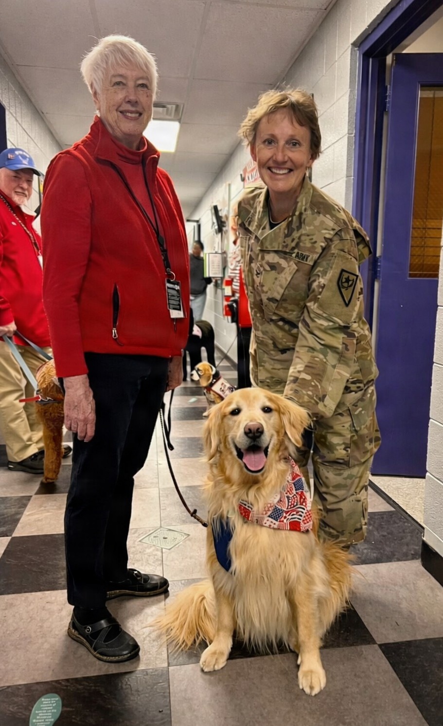Joyce Anacker welcomes therapy dogs