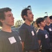 Secretary of War Pete Hegseth administers the oath of enlistment to Coast Guard and other military recruits in Southern California