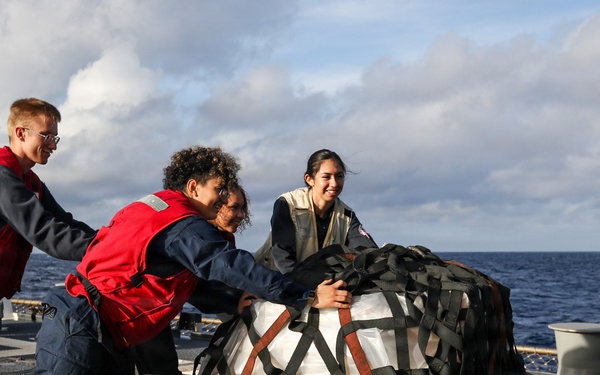 Frank E. Petersen Jr. conducts vertical replenishment-at-sea