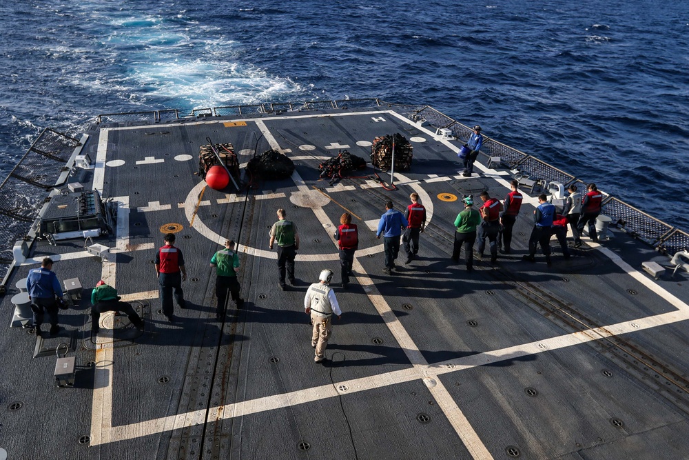Frank E. Petersen Jr. conducts vertical replenishment-at-sea