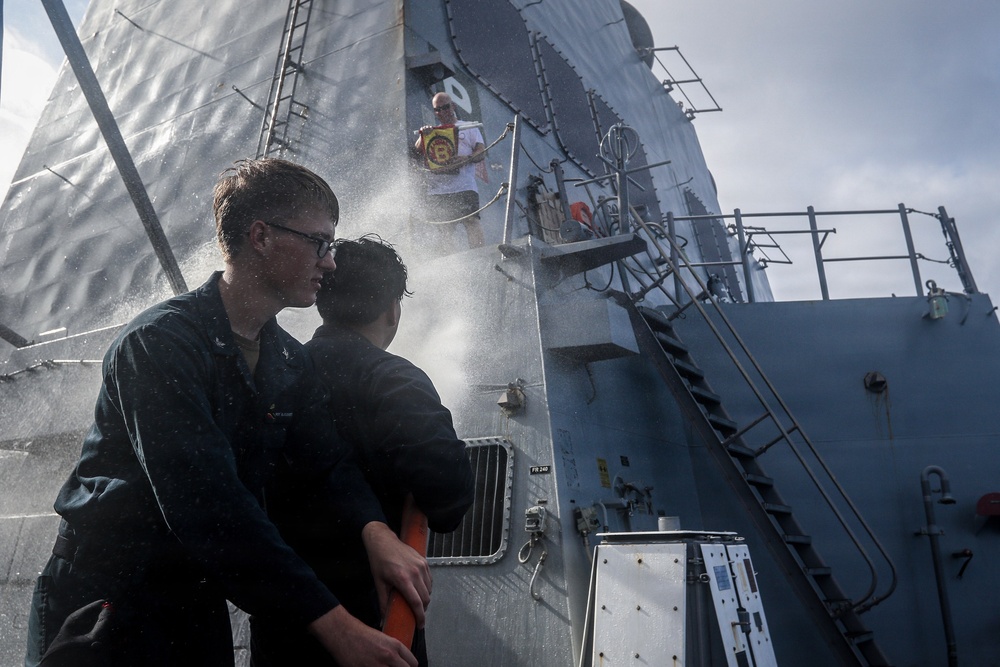 Frank E. Petersen Jr. conducts damage control exercise