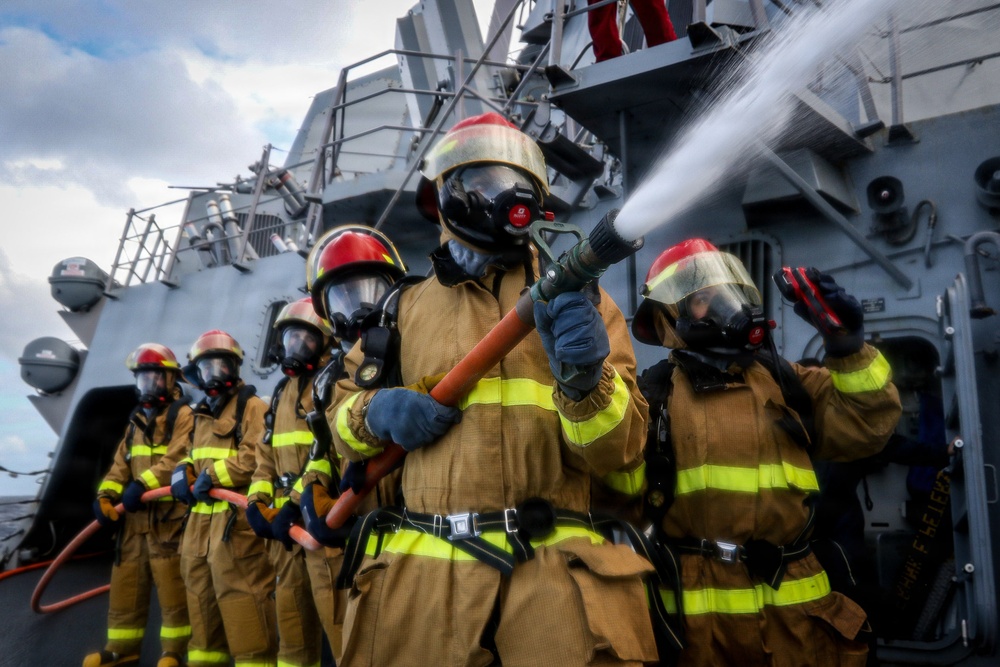 Frank E. Petersen Jr. conducts damage control exercise