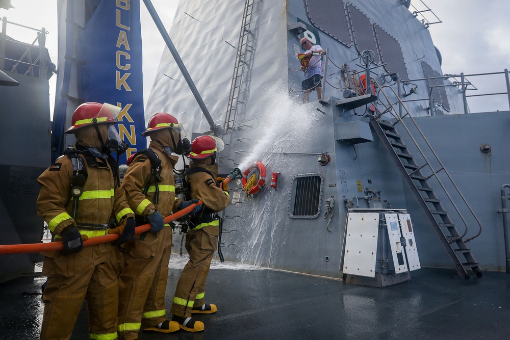 Frank E. Petersen Jr. conducts damage control exercise