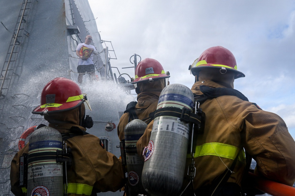 Frank E. Petersen Jr. conducts damage control exercise
