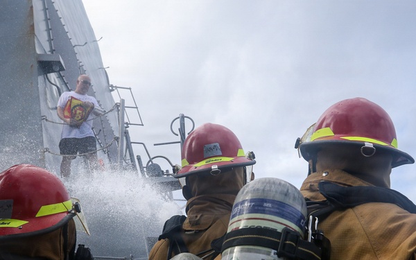 Frank E. Petersen Jr. conducts damage control exercise