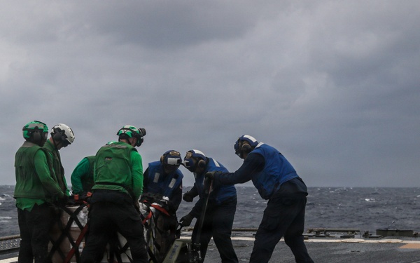 Frank E. Petersen Jr. conducts vertical replenishment-at-sea