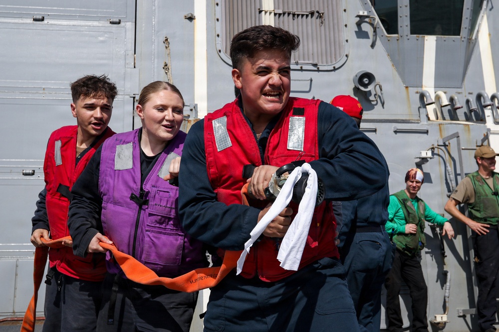 Frank E. Petersen Jr. conducts aircraft firefighting drill