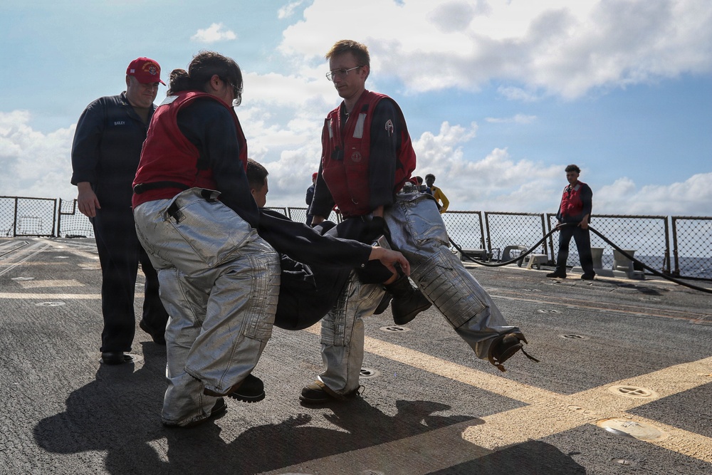 Frank E. Petersen Jr. conducts aircraft firefighting drill