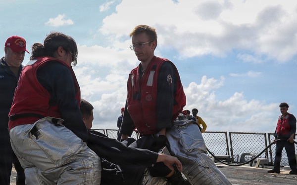 Frank E. Petersen Jr. conducts aircraft firefighting drill