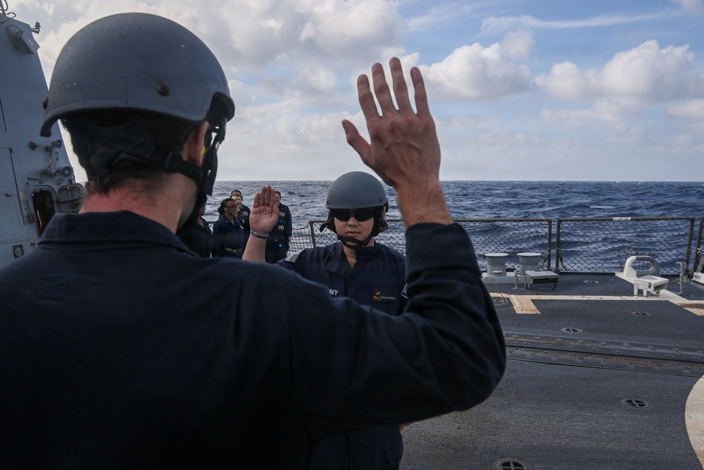Frank E. Petersen Jr. conducts reenlistment ceremony