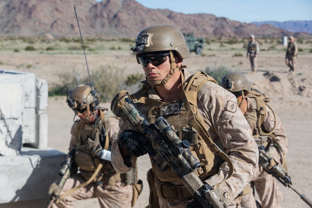 U.S. Marines with 3rd Bn., 7th Marines execute dry-fire event during SLTE