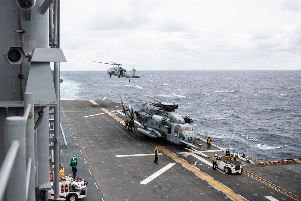 USS Tripoli Conducts Flight Operation with HSC 25
