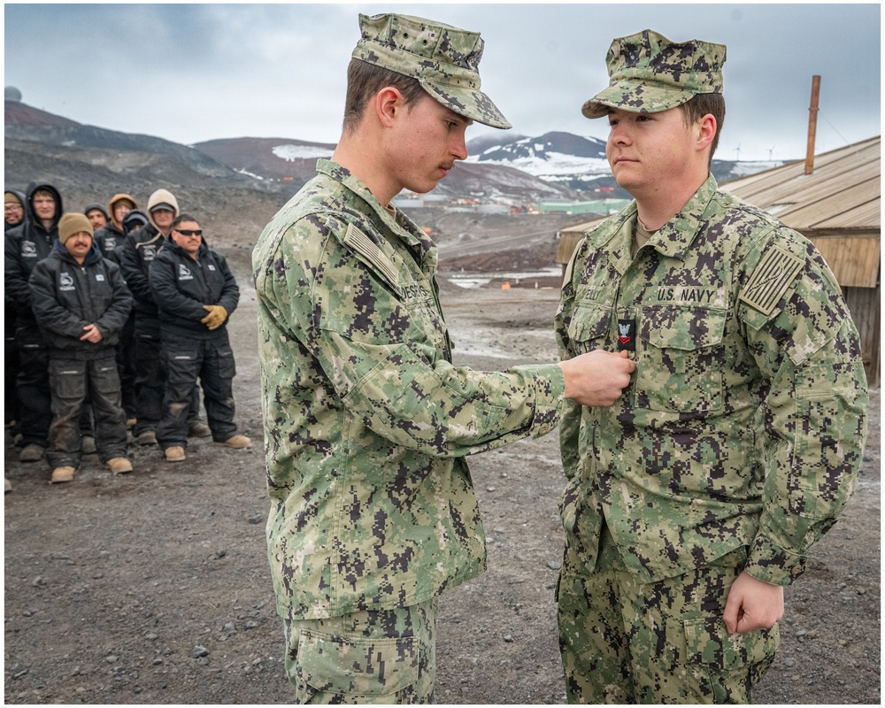 Frocking Ceremony Honors Steelworker David, Reilly’s Advancement at McMurdo Station - Antarctica