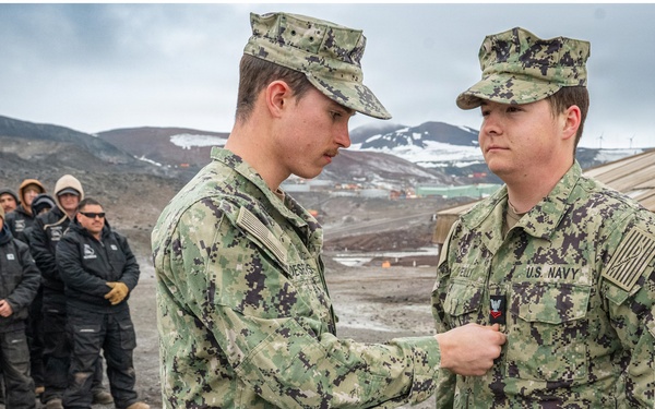 Frocking Ceremony Honors Steelworker David, Reilly’s Advancement at McMurdo Station - Antarctica