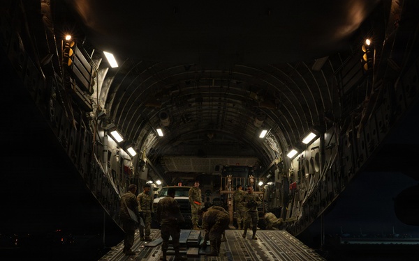 Airmen prepare cargo for transport in support of AFCENT exercise