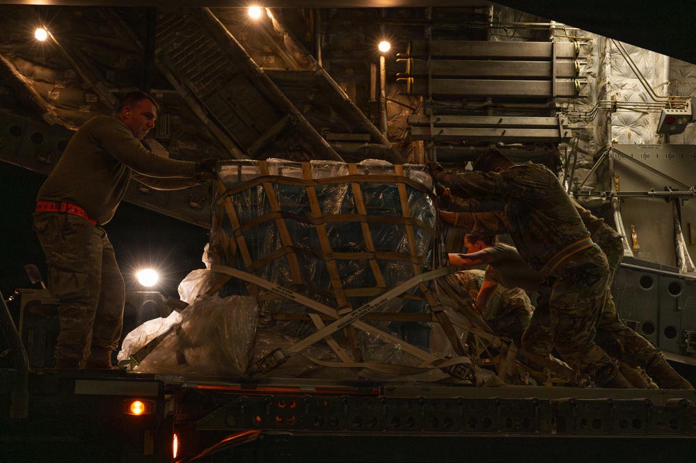 Airmen prepare cargo for transport in support of AFCENT exercise