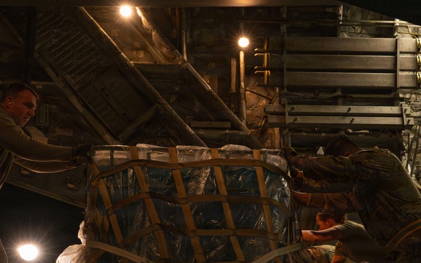 Airmen prepare cargo for transport in support of AFCENT exercise