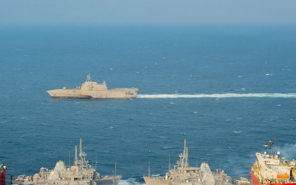 Merchant Vessel Transports Decommissioned U.S. Navy Avenger-class Mine Countermeasures Ships