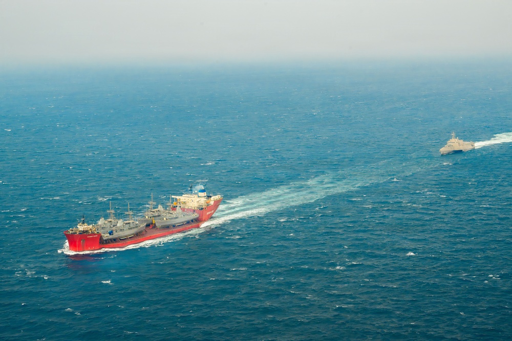 Merchant Vessel Transports Decommissioned U.S. Navy Avenger-class Mine Countermeasures Ships