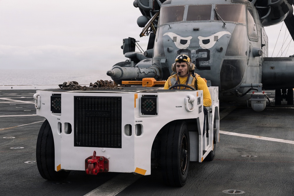 11th MEU Marines and Sailors conduct flight deck operations aboard USS Portland