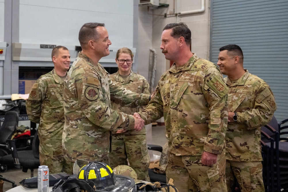 Chief Master Sgt. Josh Moore, command chief of the Air National Guard visits the 140th Wing