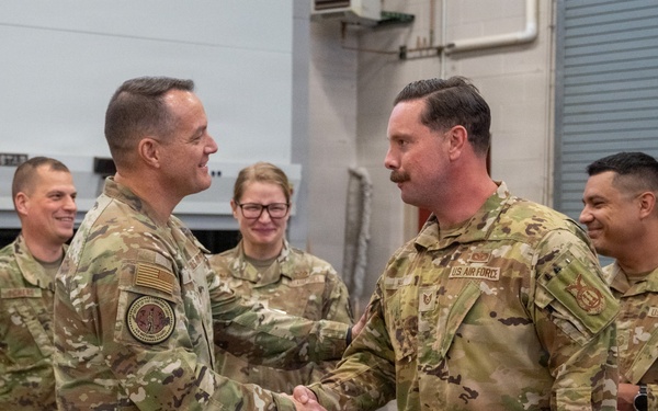 Chief Master Sgt. Josh Moore, command chief of the Air National Guard visits the 140th Wing