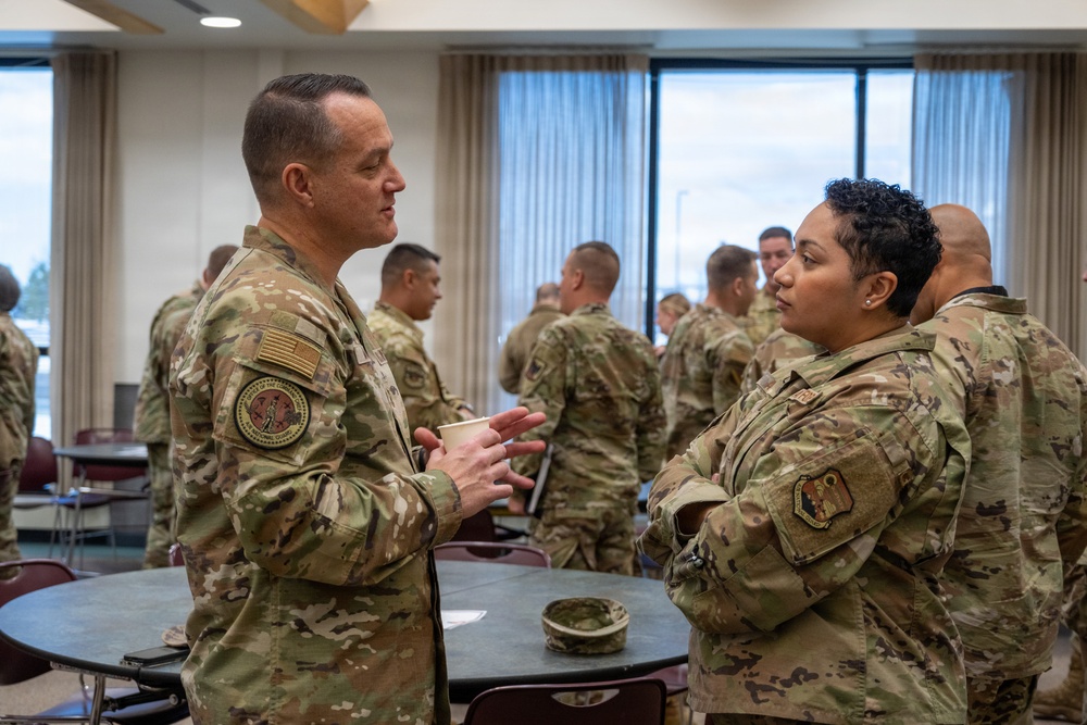 Chief Master Sgt. Josh Moore, command chief of the Air National Guard visits the 140th Wing