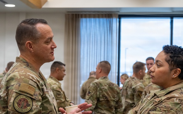 Chief Master Sgt. Josh Moore, command chief of the Air National Guard visits the 140th Wing