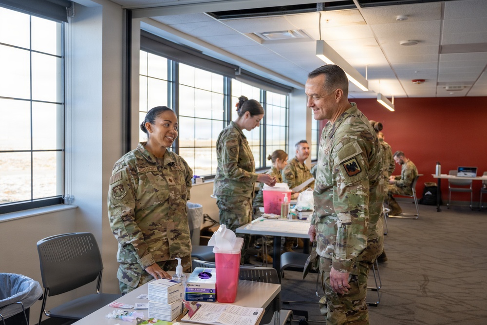 Chief Master Sgt. Josh Moore, command chief of the Air National Guard visits the 140th Wing