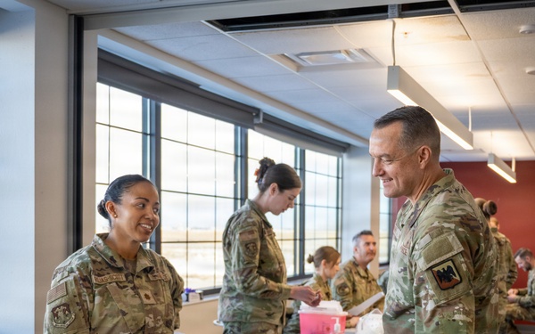 Chief Master Sgt. Josh Moore, command chief of the Air National Guard visits the 140th Wing