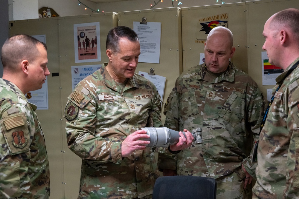 Chief Master Sgt. Josh Moore, command chief of the Air National Guard visits the 140th Wing