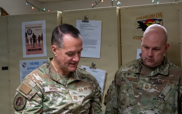 Chief Master Sgt. Josh Moore, command chief of the Air National Guard visits the 140th Wing