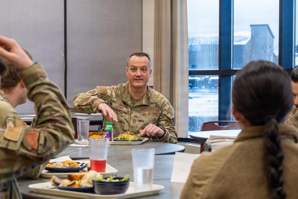 Chief Master Sgt. Josh Moore, command chief of the Air National Guard visits the 140th Wing