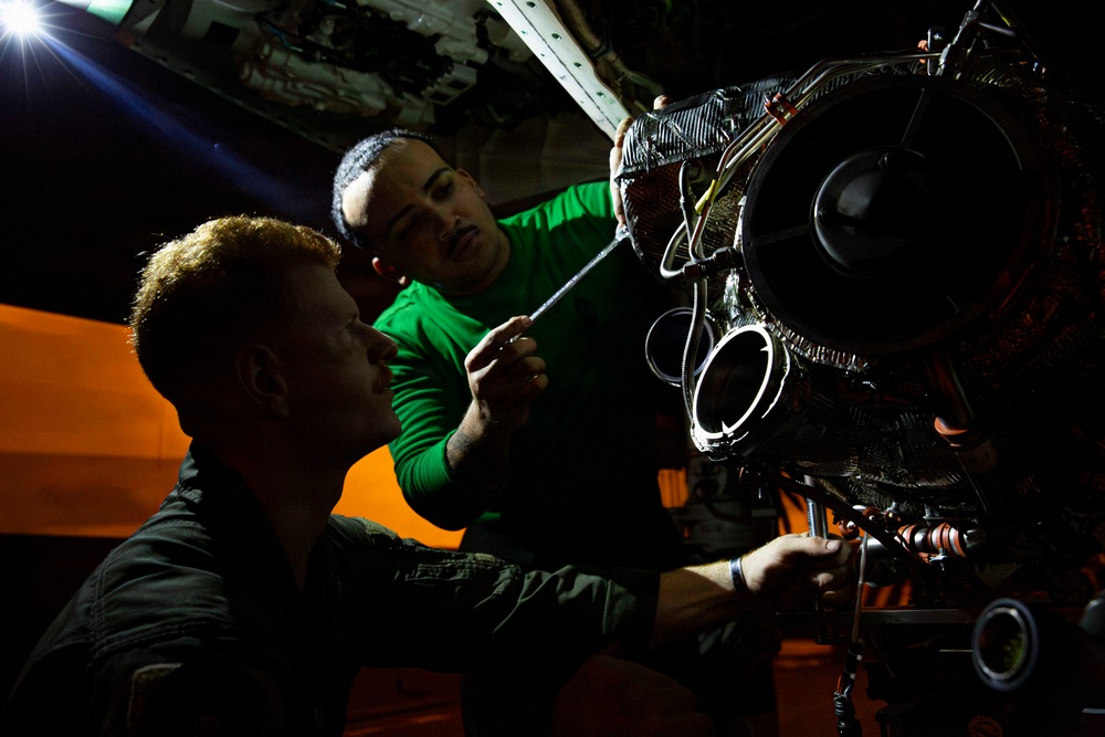 Abraham Lincoln conducts routine aircraft maintenance