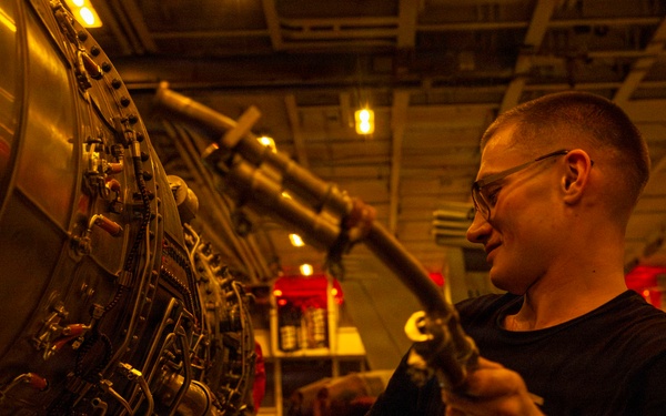 Abraham Lincoln conducts routine aircraft maintenance