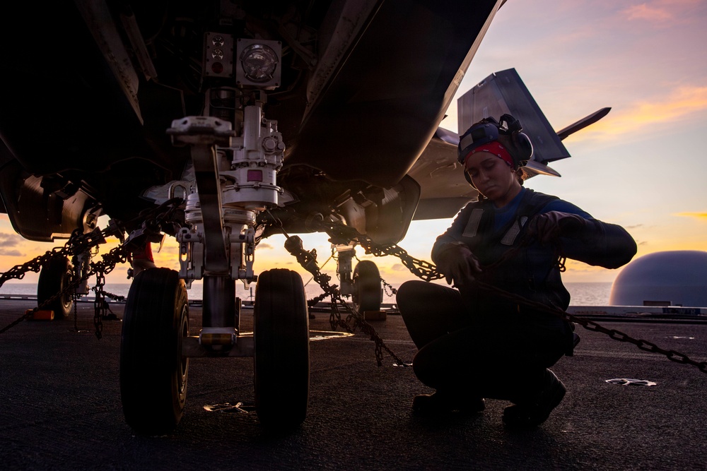Abraham Lincoln conducts routine aircraft maintenance