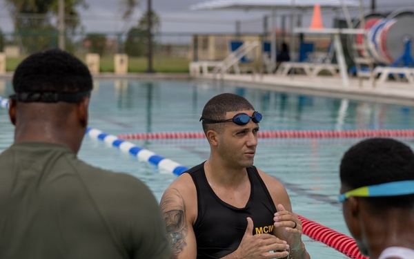 Camp Blaz Marines participate in a pool PT