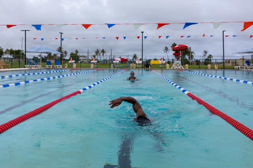 Camp Blaz Marines participate in a pool PT