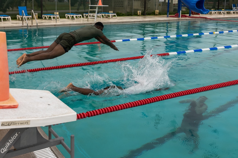 Camp Blaz Marines participate in a pool PT