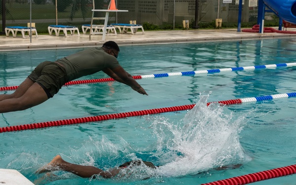 Camp Blaz Marines participate in a pool PT