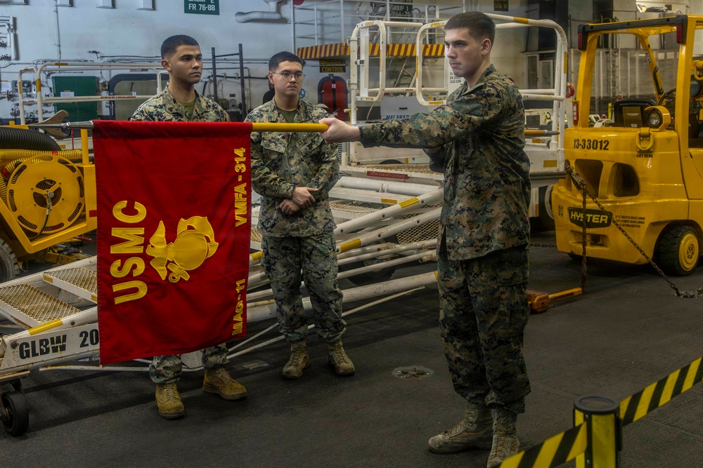 Marine Corps conducts drill training aboard Abraham Lincoln
