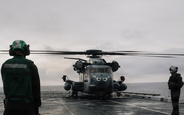 11th MEU Marines and Sailors conduct flight deck operations aboard USS Portland