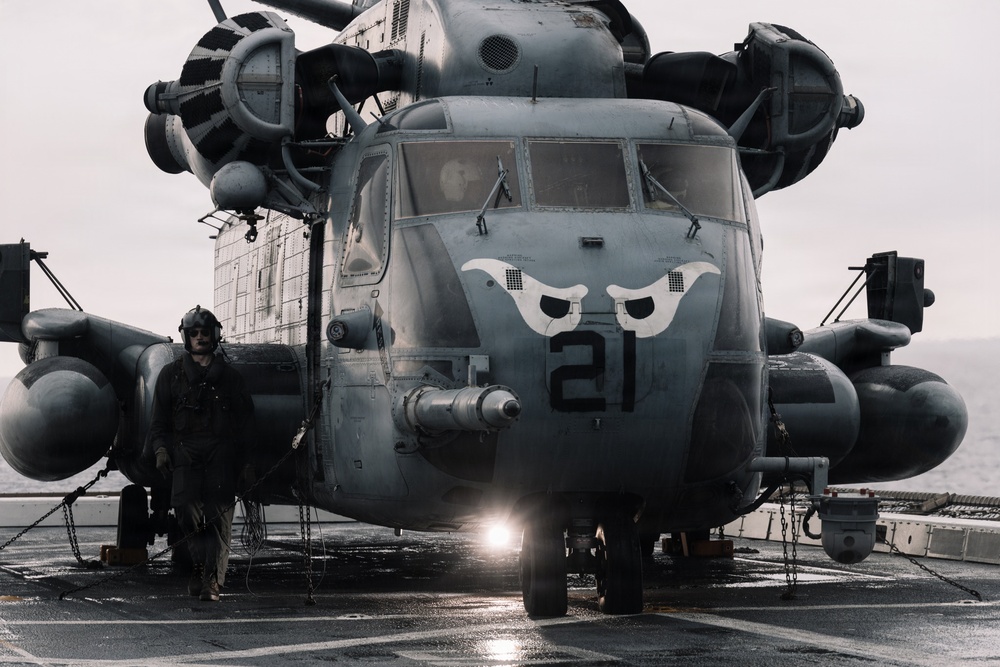 11th MEU Marines and Sailors conduct flight deck operations aboard USS Portland