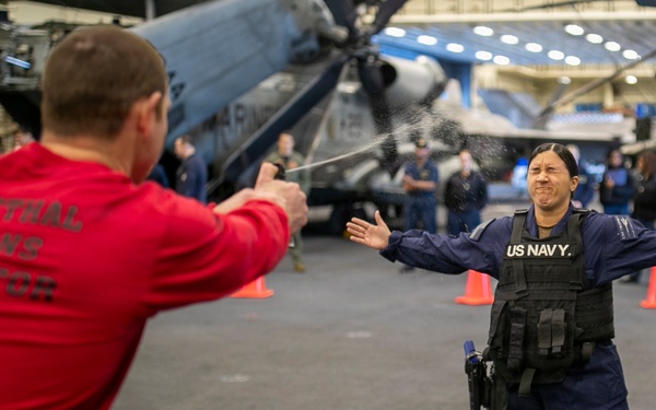 USS Tripoli Sailors Go Through the Non-Lethal Weapons Course