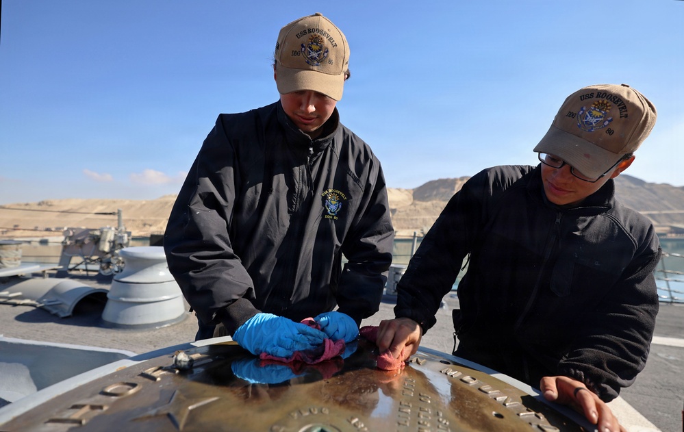 USS Roosevelt (DDG 80) Sailors Conduct Maintenance During Suez Canal Transit