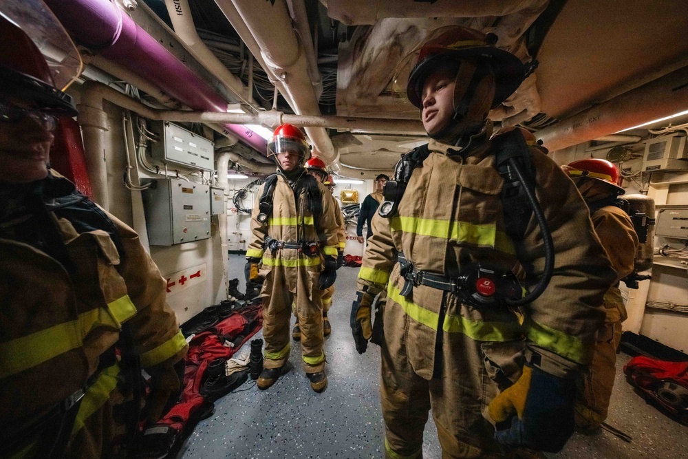 USS Theodore Roosevelt Conducts Firefighting Drills