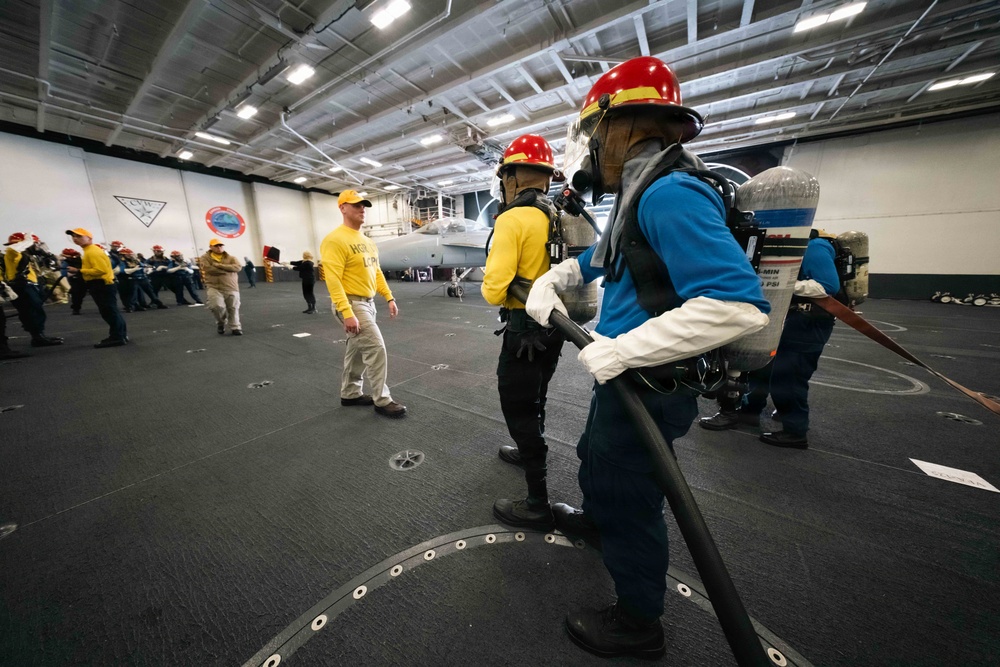 USS Theodore Roosevelt Conducts Firefighting Drills