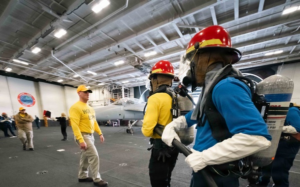 USS Theodore Roosevelt Conducts Firefighting Drills