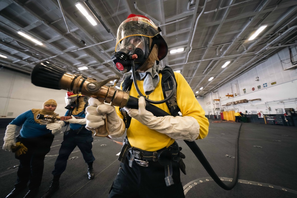 USS Theodore Roosevelt Conducts Firefighting Drills